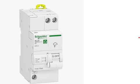 parafoudre Disjoncteur compact blanc avec une poignée jaune et plusieurs connexions.