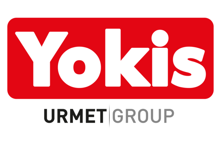 Logo de Yokis, groupe Urmet, avec le nom en lettres blanches et rouges.